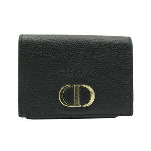 Dior Compact Tri fold Wallet Grained Calfskin Leather Black